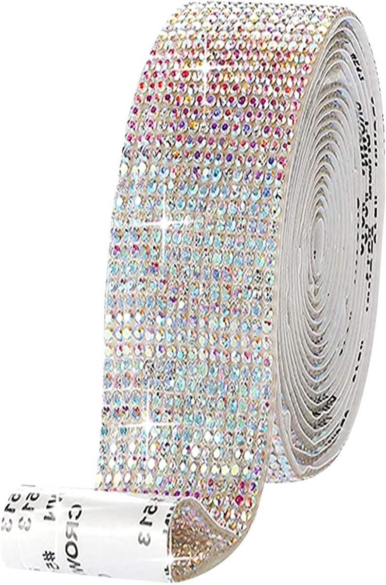 zelfklevende strassteentjes, 3 meter, glitter, kristal, strass, diamant, band, doe-het-zelfdecoratie, stickers voor doe-het-zelf auto, telefoon, knutselen, 1 rol (iriserend)