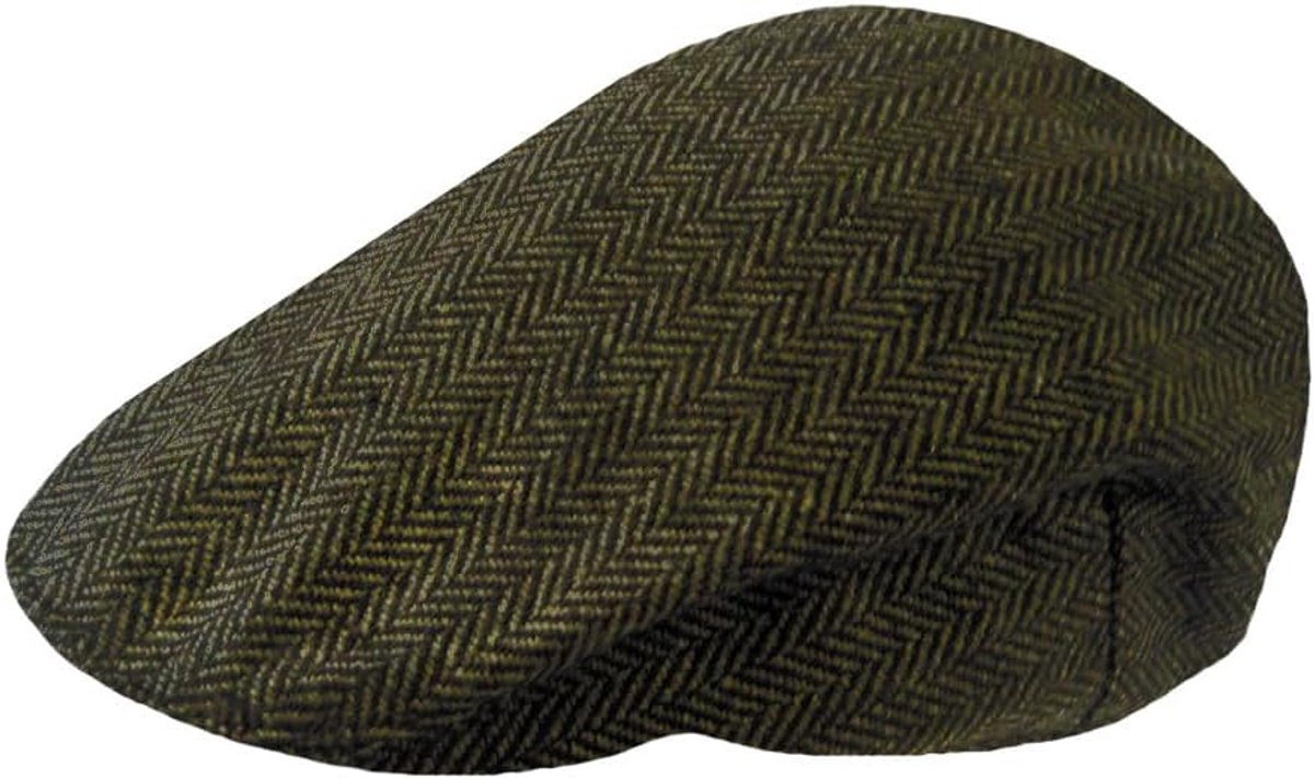 Herenpet met klep, geruit, wolmix, tweedpet, plat