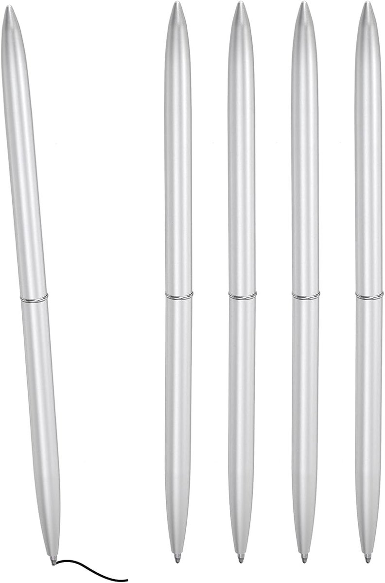 Slanke metalen balpen, 5 zwart inkt, 1 mm puntpen, metallic intrekbare lichtgewicht gladde schrijfpennen voor zaken, kantoor, bruiloft, gastenboek, zilverkleur