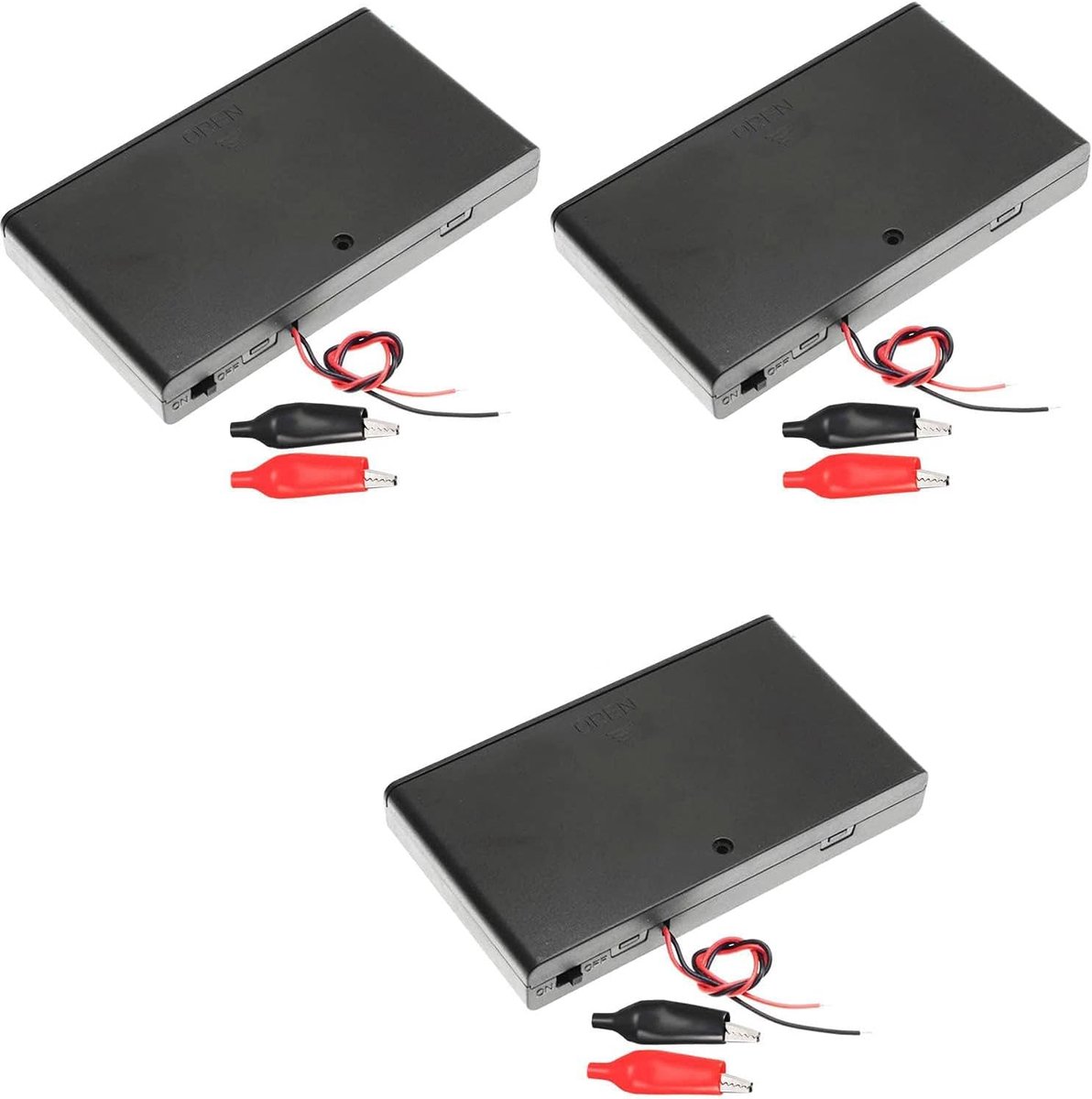 3 STKS AA 12V Batterijhouder, 8 AA Batterijhouder Case Plastic Opbergdoos met AAN/UIT Schakelaar en Croc Clips+22AWG Kabel 1 m voor CCTV, DIY, Arduinos, motoren, solenoïden, LED strips