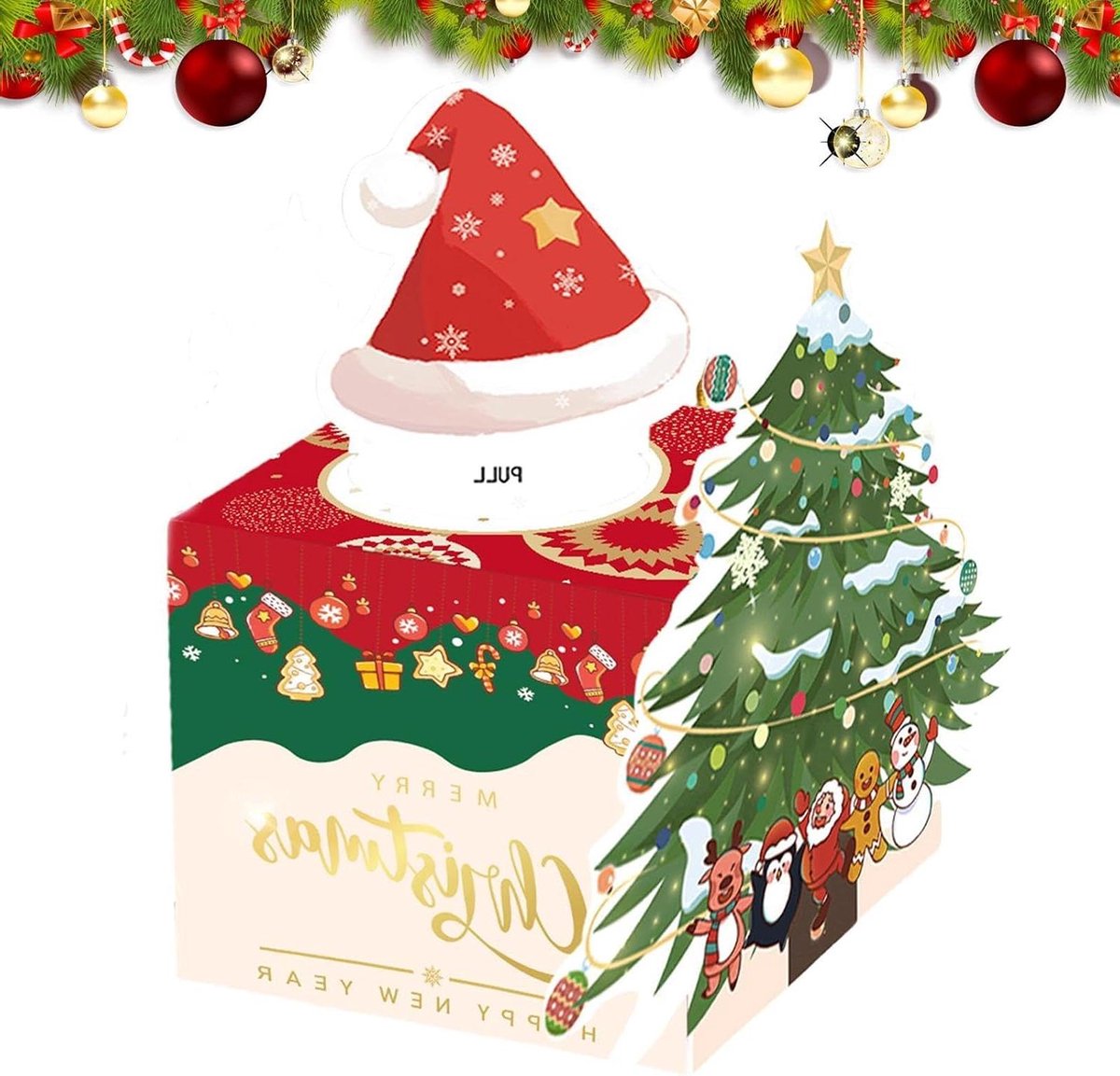 Kerst Spaarpot - Geld Doos Feest - Geld Presenteren - Interactieve Trekkaart - 50 Zakken - Meerkleurig