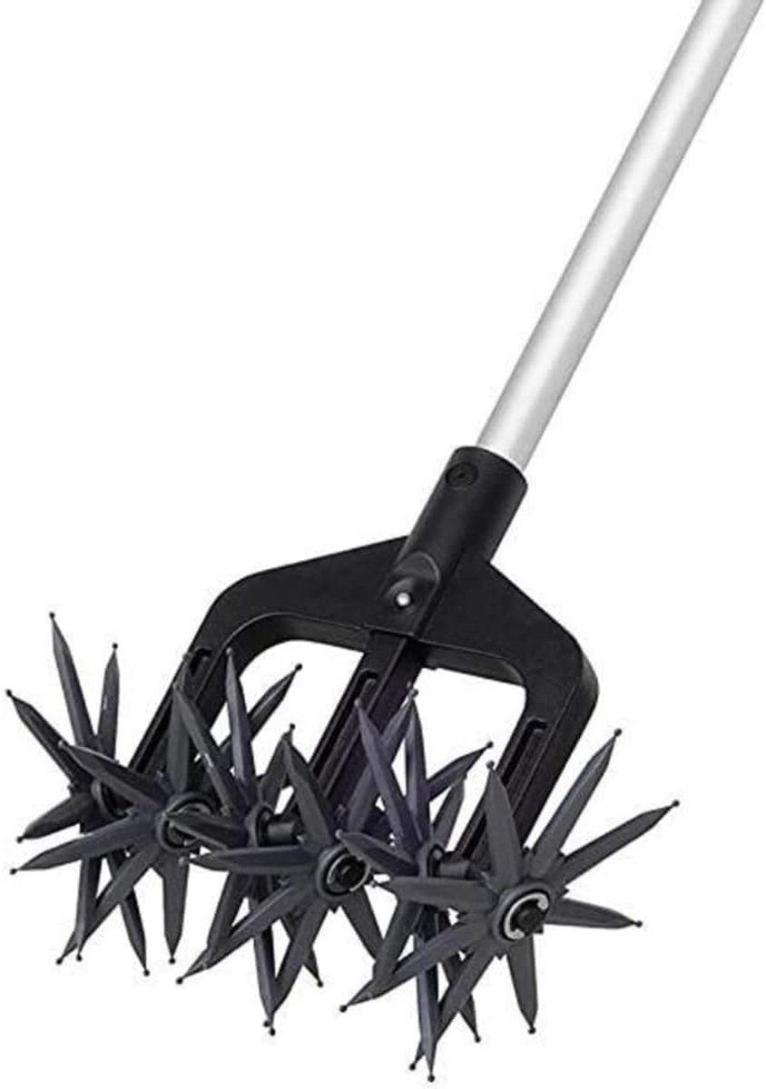 Handmatige tuinfrees, zwart, kunststof PA + GF ABS, 23,5 x 13,5 x 26,5 cm, 450 g, handfrees, cultivator, verticuteermachine met wielen, draadloze tuinfrees, grondmengsel
