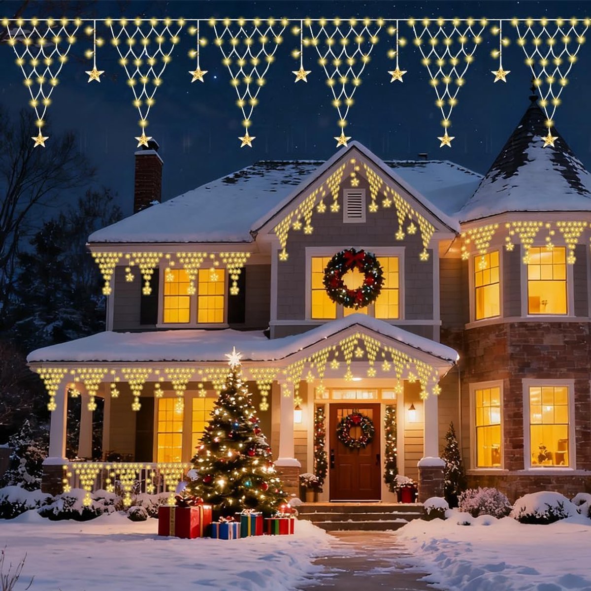 led-lichtketting voor buiten, plug in 4 m, 196 leds, 8 knippermodi