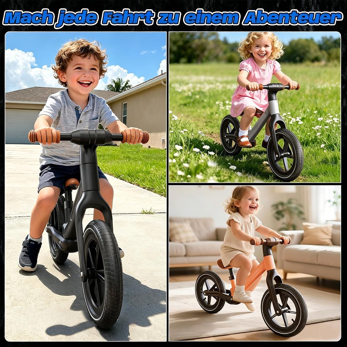 Loopfiets voor kinderen vanaf 2 jaar, kinderfiets voor 2-5 jaar, 14 inch, luchtbanden, verstelbare zitting, licht frame zonder pedalen, cadeaufiets voor jongens en meisjes
