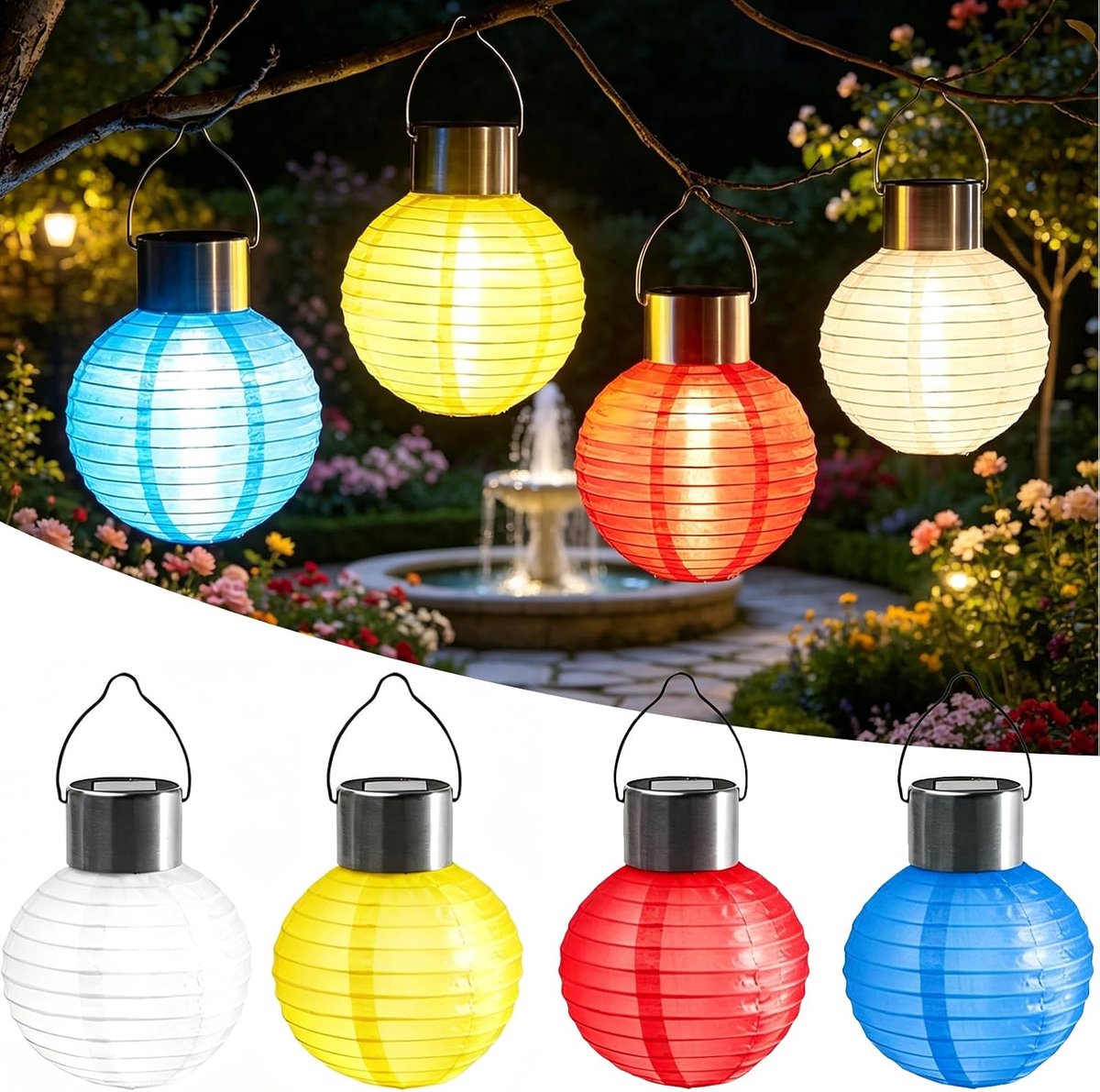 Hanglamp op zonne-energie voor buiten, 4 stuks led-lantaarn, kleine nylon buitenverlichting, zonne-lantaarn, decoratieve verlichting voor tuin, party, paviljoen, balkon, binnenplaats, hek