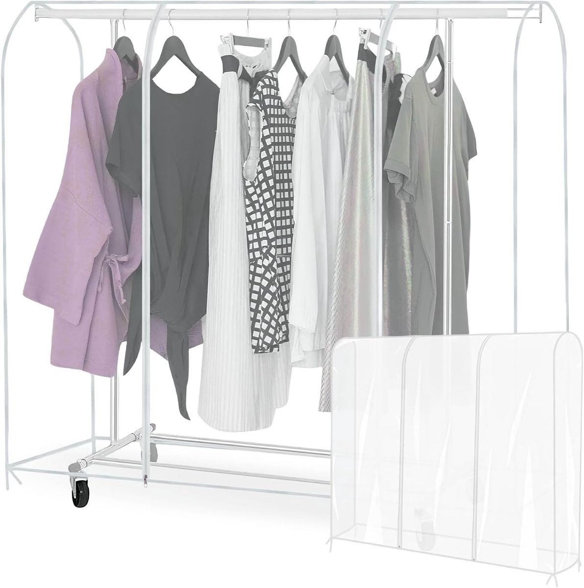 Transparante stofbescherming voor kleerhangers: waterdichte kledingstandaard, afdekking met 2 ritssluiting, mottenbescherming, kledingzakken, voor kledingstang, 180 x 50 x 150 cm
