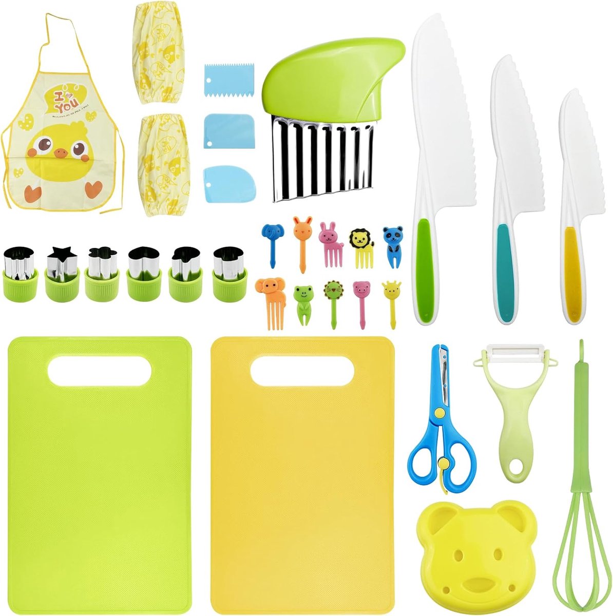 Veiligheidsmessen Montessori set, inclusief dunschiller en snijplank