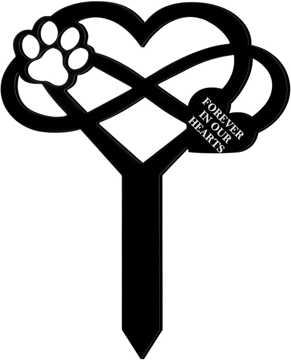 Grafdecoratie voor hond of kat, hart met poten, grafkruis voor