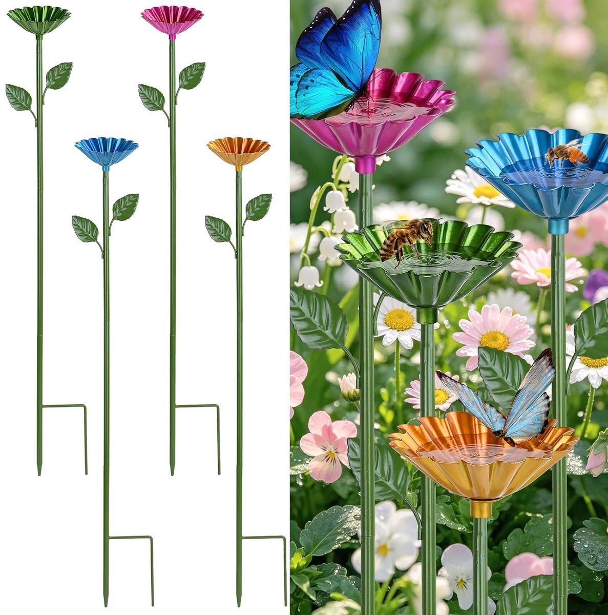 Bijendrinkbak voor de tuin, 4 stuks insectendrinkbak, metalen
