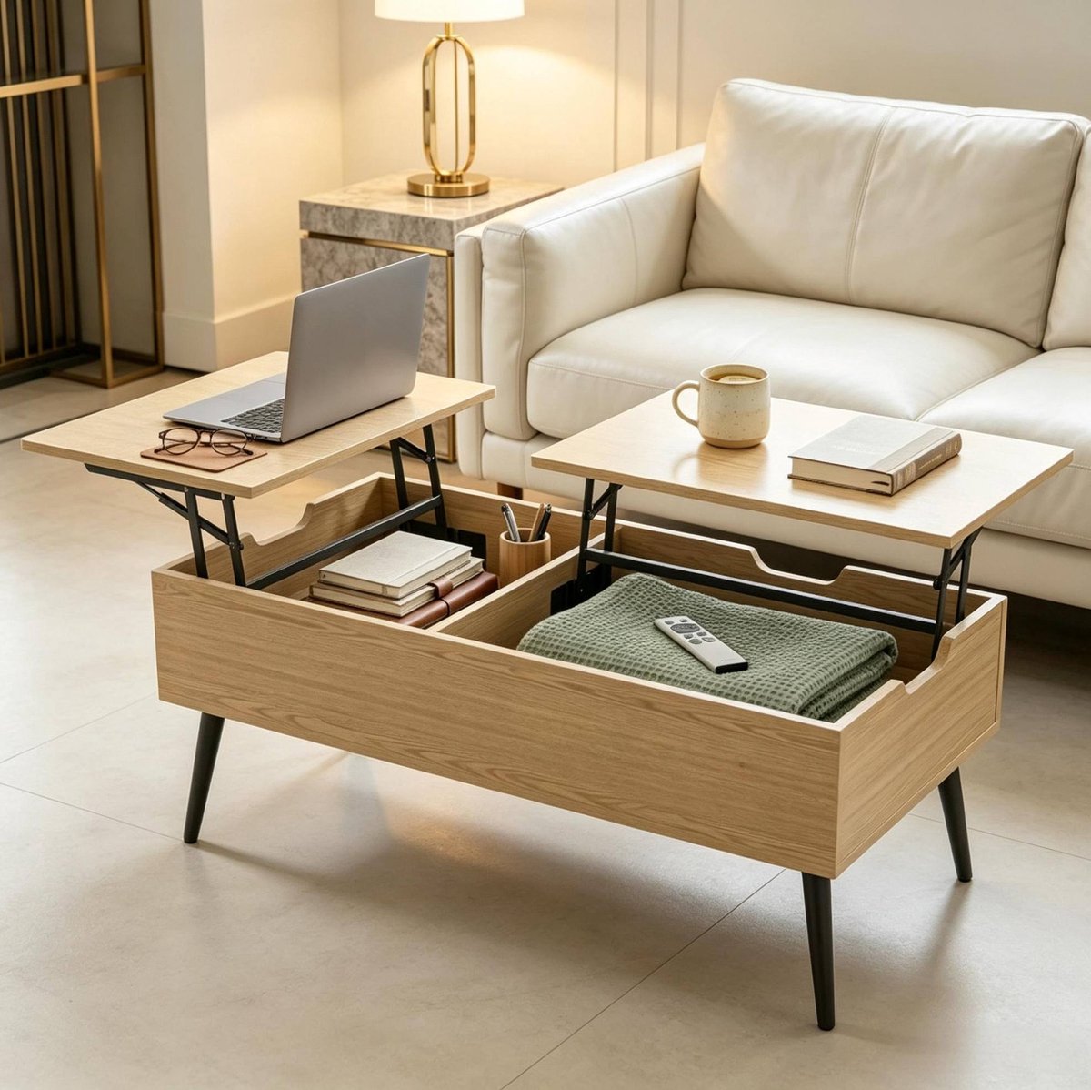 MIVRAY Salontafel - Hoogteverstelbaar Met Verborgen Opbergruimte - Voor Woonkamer En Kantoor - Spaanplaat En Metaal - 100 X 50 X 43,6 Cm