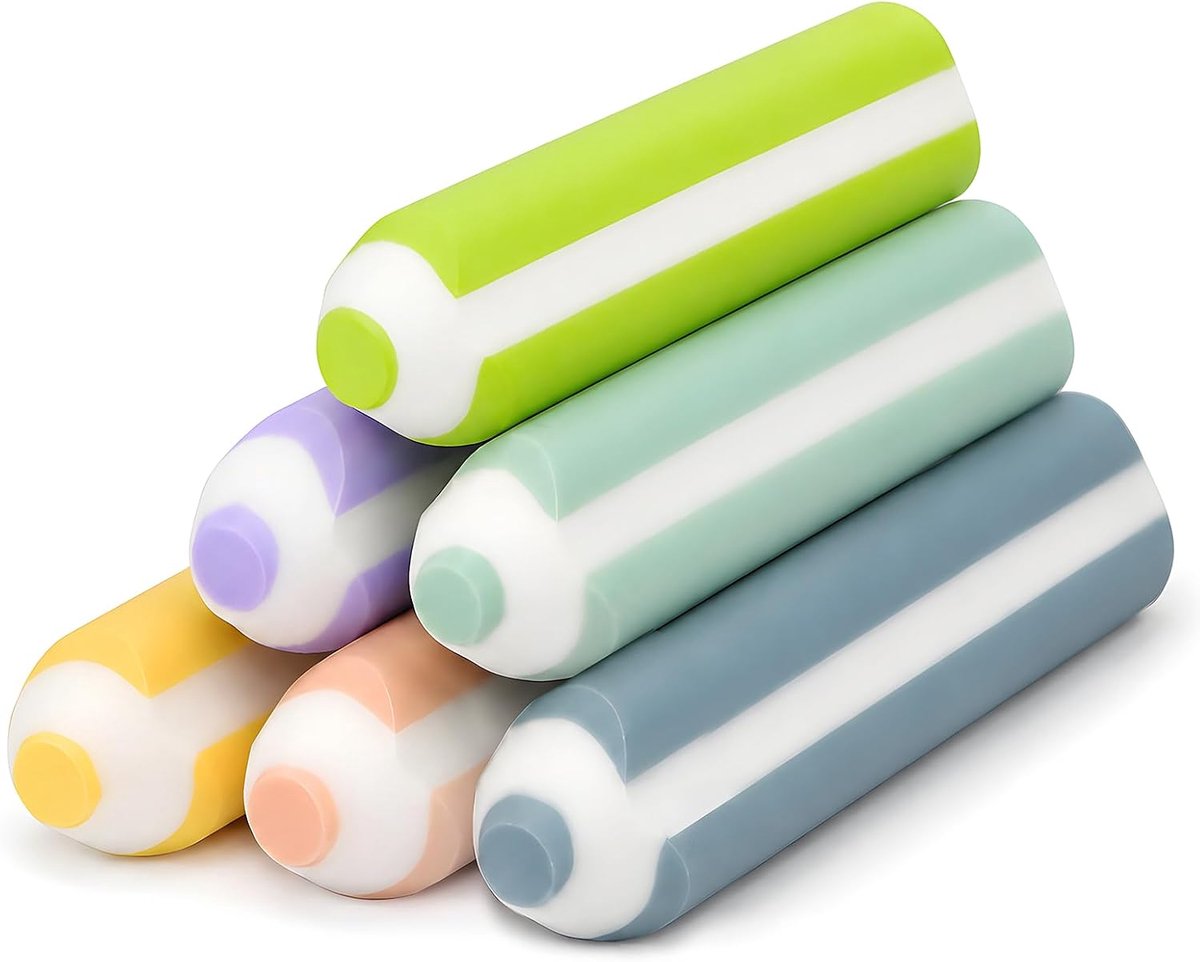 6 stuks kleurrijke potloodvormige gummen, ergonomische stofvrije gum