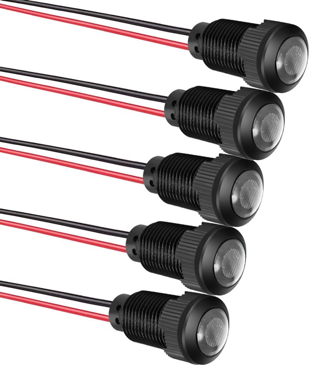 5stks LED Plastic Indicator Pilot Light AC/DC 12-24V Montage Gat Maat 12mm (Wit)