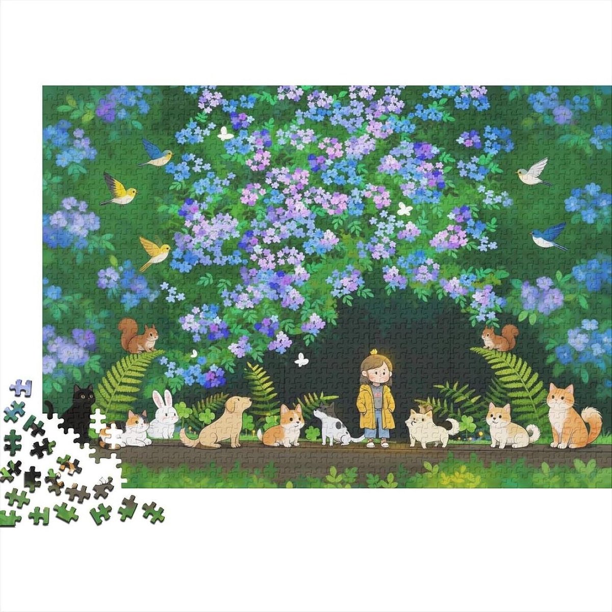 Legpuzzel 1000 stukjes - Puzzel volwassenen - Ontspanning en spel - Gerecycled materiaal - 70 x 50 cm - Kat bloemenweide