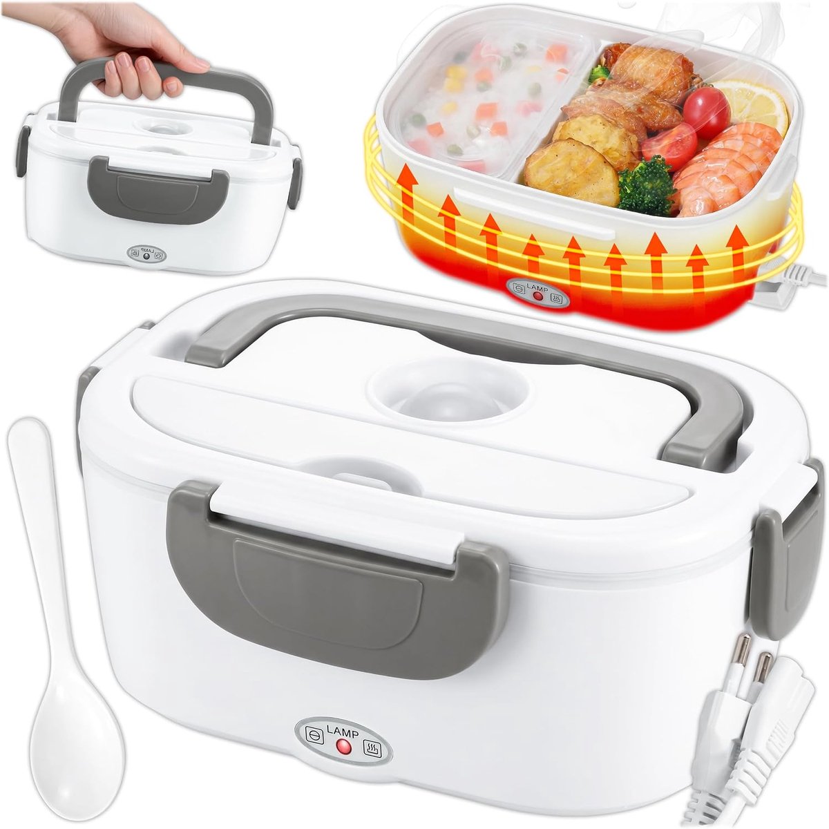 Elektrische lunchbox, broodtrommel voedselverwarmer 1,05L, warmhoudbox voor eten, 12V/24V/230V, opwarmbare, opwarmbox, opwarmcontainer voor werk, auto, kantoor, voedselbox warme lunch