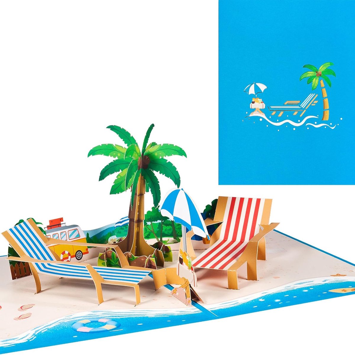 3D reiskaart, pop-up strandvakantiekaart, wenskaart voor pensioen