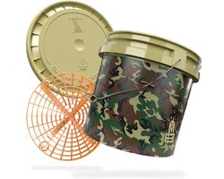 Wasemmer met Grit Guard - Wasemmer Vuilzeef - Auto Wassen - Extra Stabiele Wanddikte - 13 Liter - Camouflage Groen