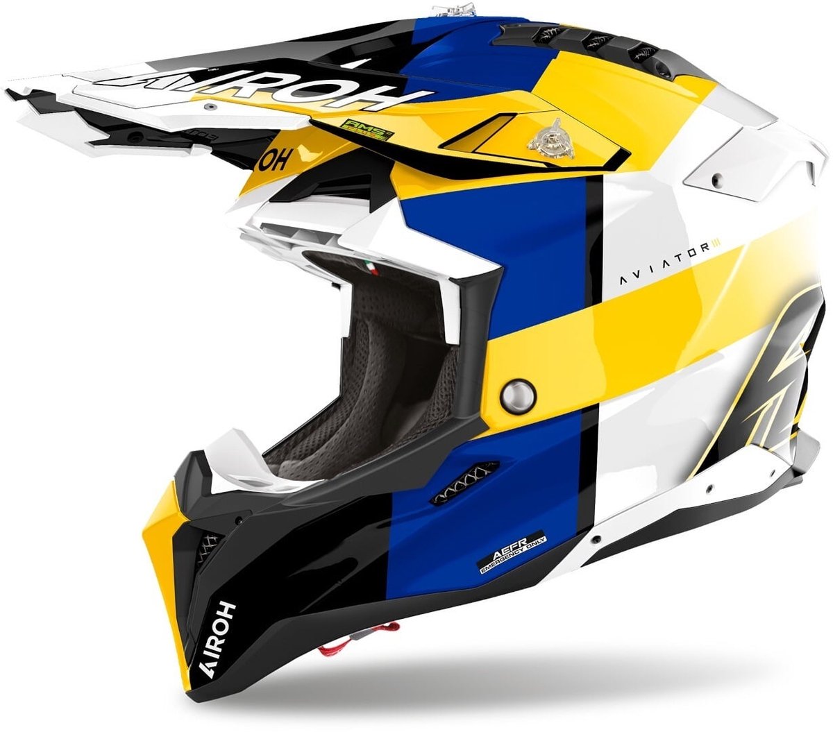Airoh Aviator 3 Monarch Blauw Wit Geel Crosshelm - Helm