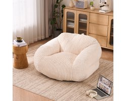 FloraGrace Zitzak - Volwassenen Loungestoel Met Rugleuning En Armleuningen - Voor Woonkamer Slaapkamer Leeshoek En Balkon - Ribstof - Beige