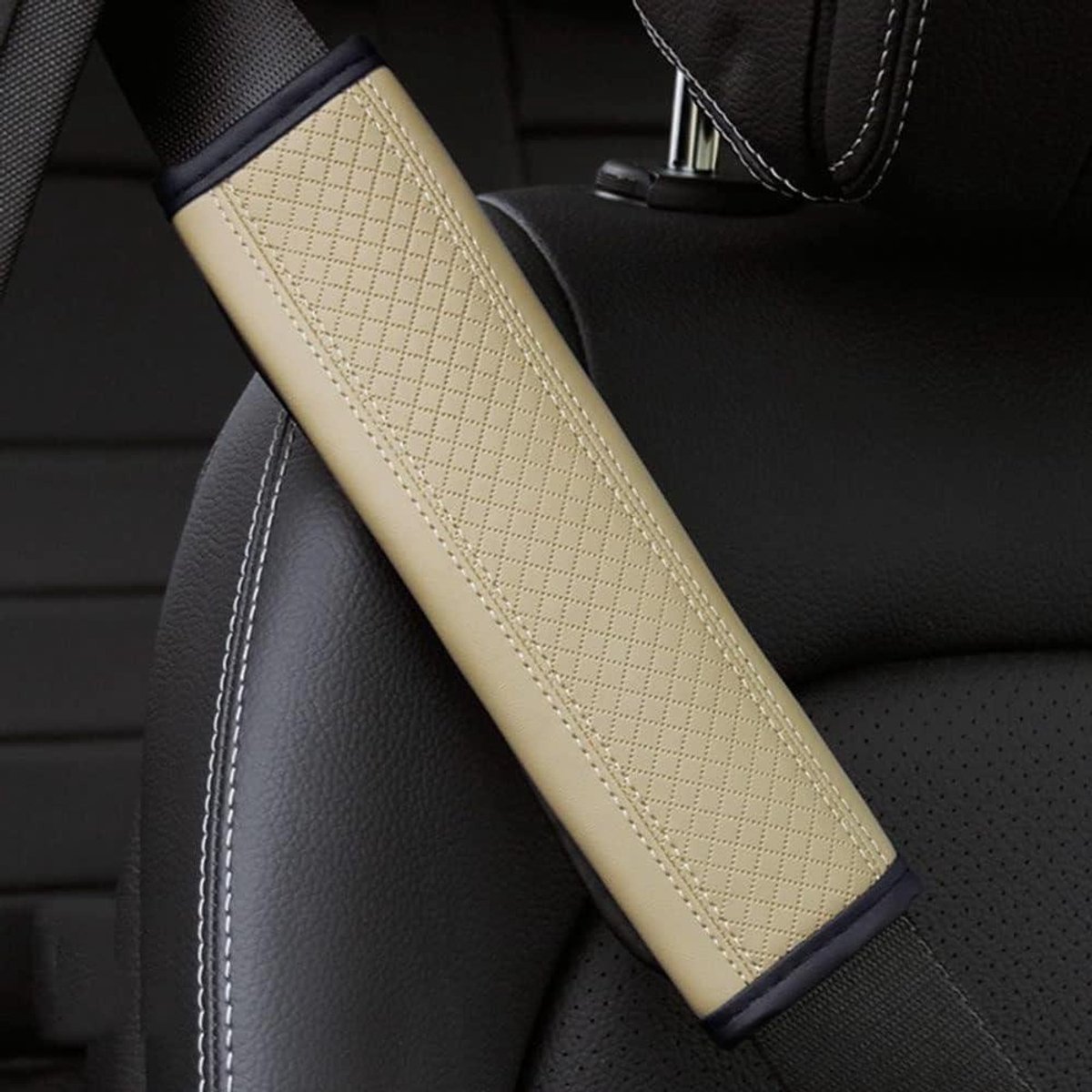 Autogordel Padding - Schouderbeschermers Gordel - Comfortabel Rijden - PU Leer Ademend - Universeel - Beige