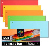 Set van zes gekleurde vellen papier: rood, geel, oranje, groen, lichtblauw en donkerblauw, met perforaties.