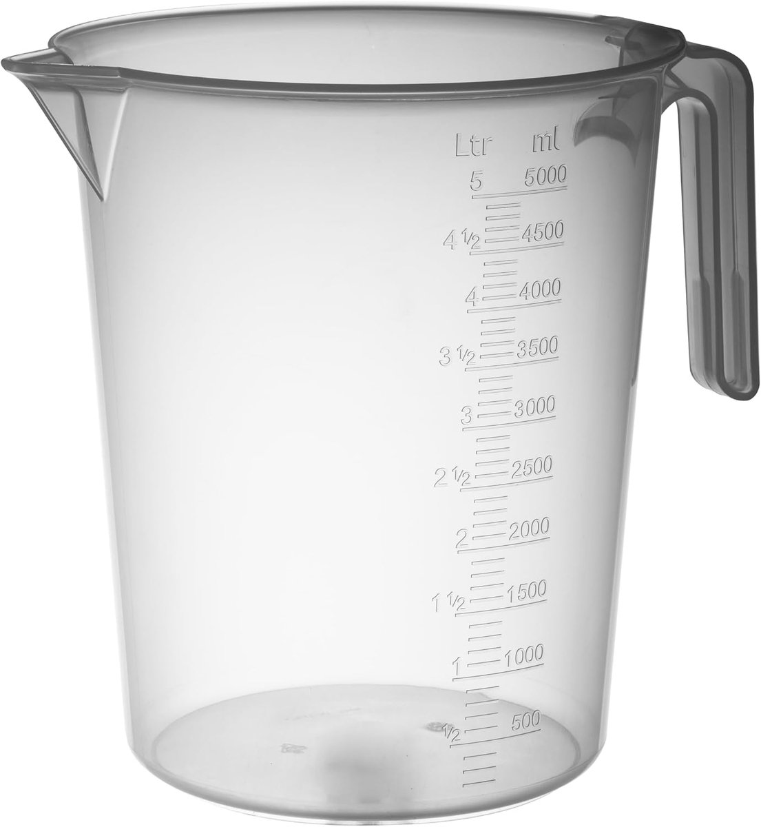 SnelShoppen - Professionele maatbeker 5 liter van plastic met open handvat - Transparante voedsel- en waterkan voor keuken, camping, feesten en meer