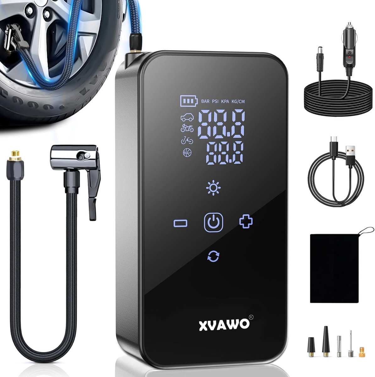 Elektrische Luchtpomp - Oplaadbare Accu - Digitaal Display - 4-in-1 Multitool voor Auto Fiets Motor