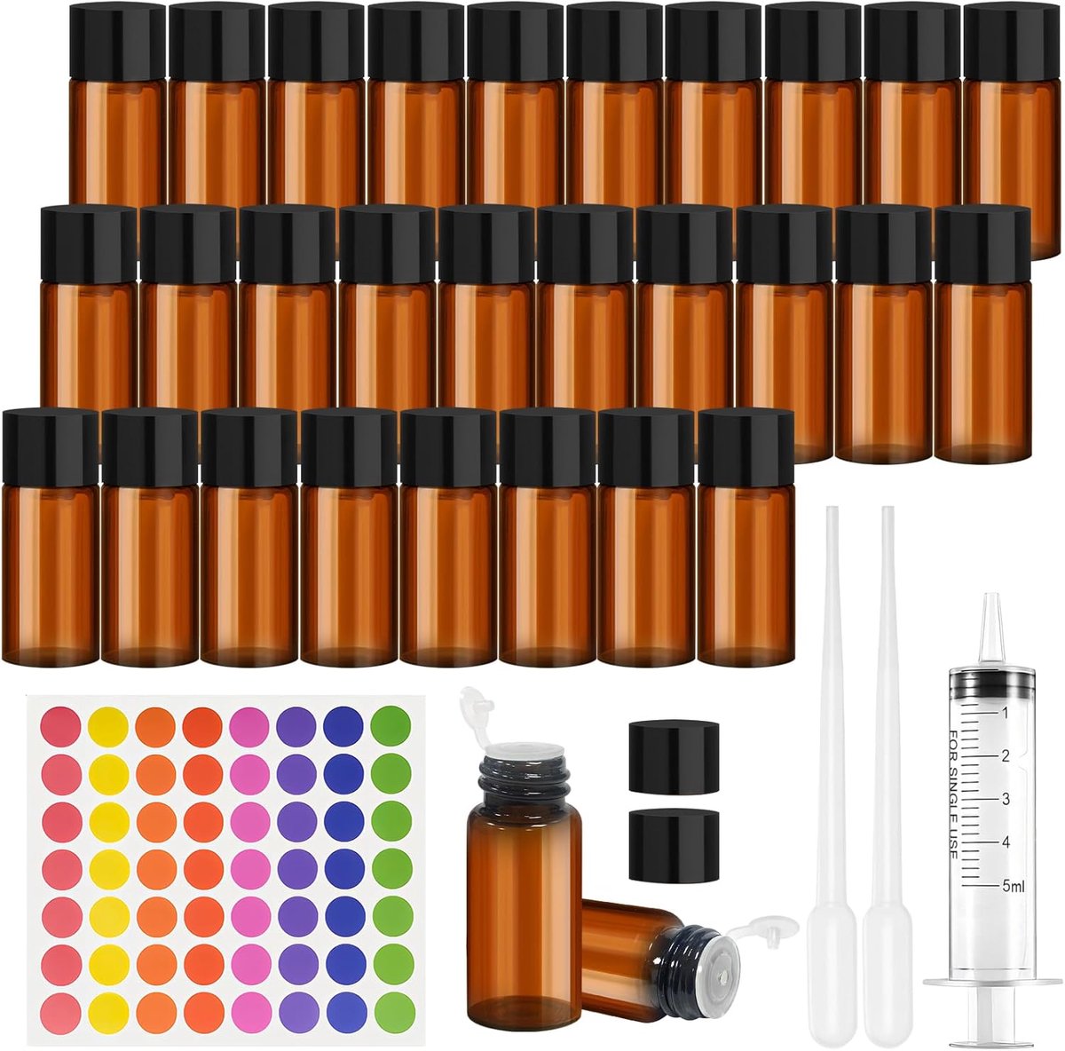 30 Stuks 10ml Miniflesjes met Essentiële Amberolie, Lege Bruine