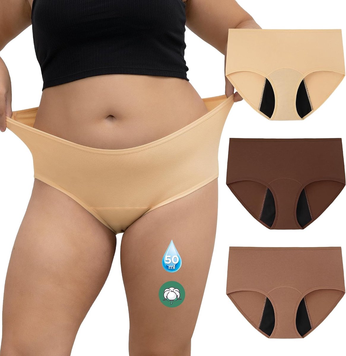 Menstruatie-ondergoed, sterke bloeding, grote maten