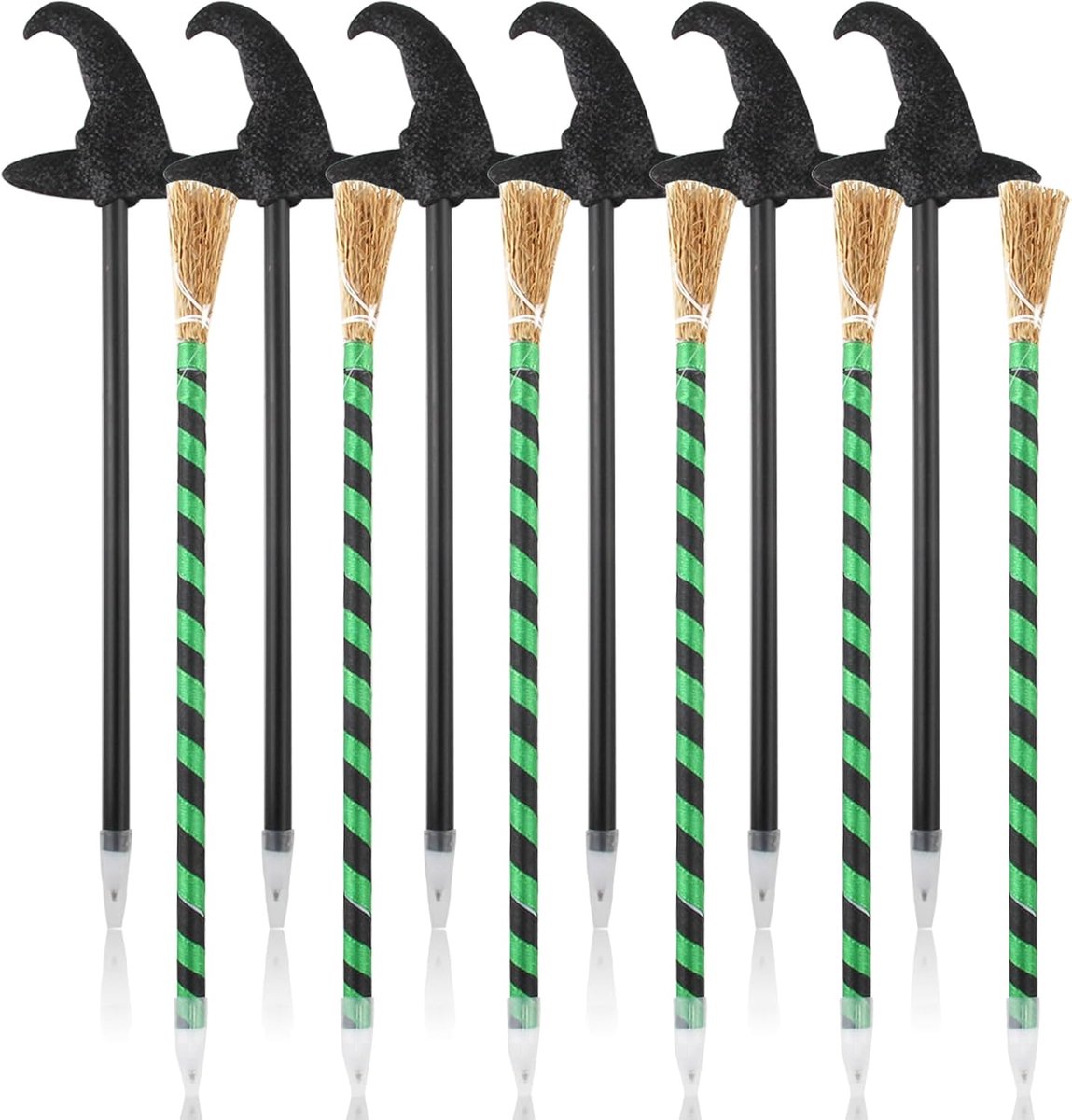 12 stuks heksenpennen, accessoires | Gestreepte heksenhoed, zwarte heksenhoed, balpen voor Halloween, heksenfeest, feestcadeau