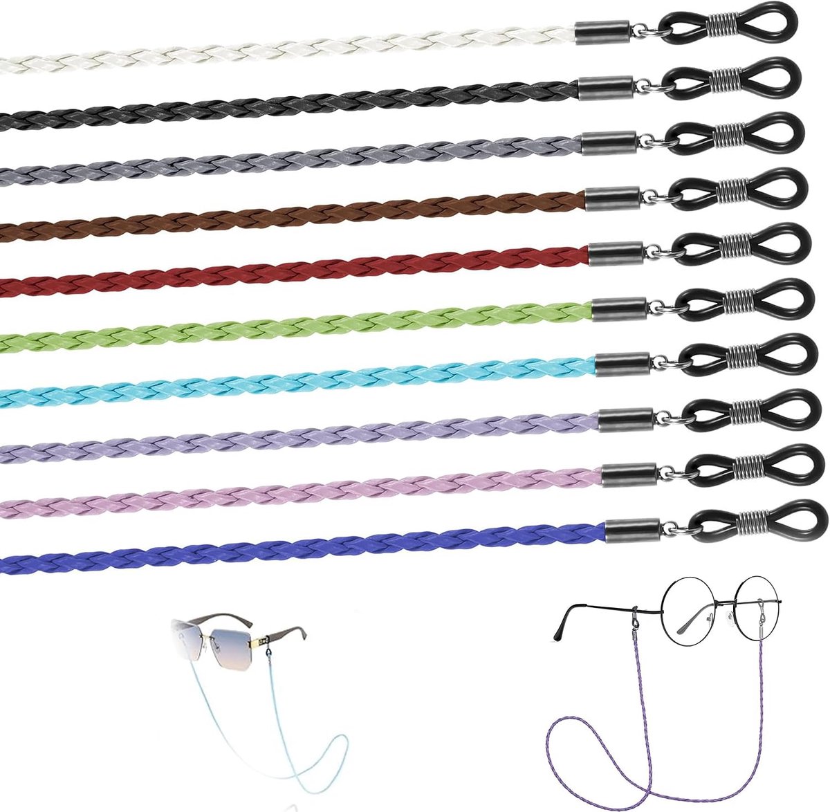 10 stuks brillenketting, antislip zonnebrilriem en gevlochten