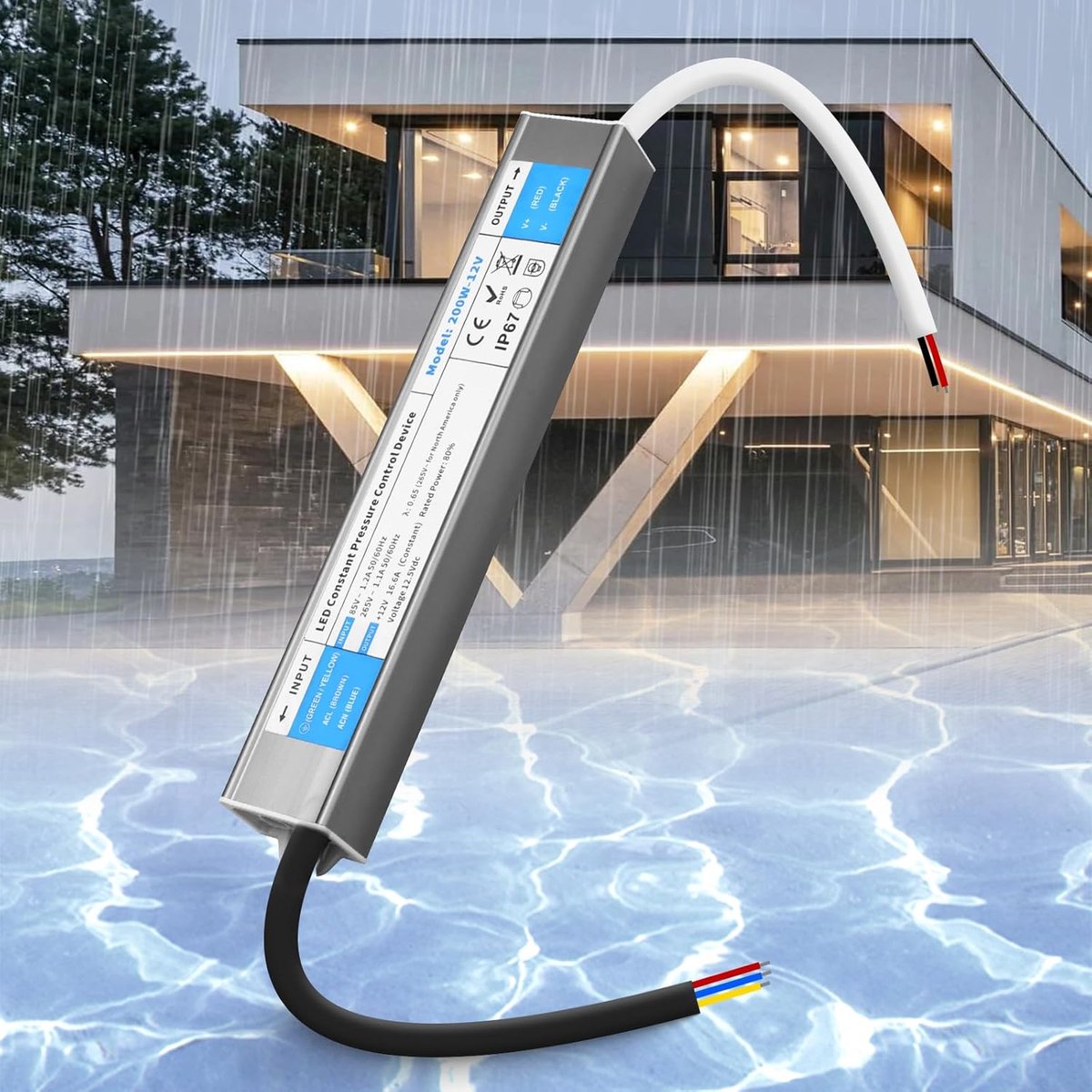 Transformator 12V 200W Waterdicht IP67 AC 230V Naar DC 12V 16,6A Ultradunne Constante Spanning LED Driver Voeding Schakelbare Laagspanningstransformator Voor LEDs Strip, Buitengebruik