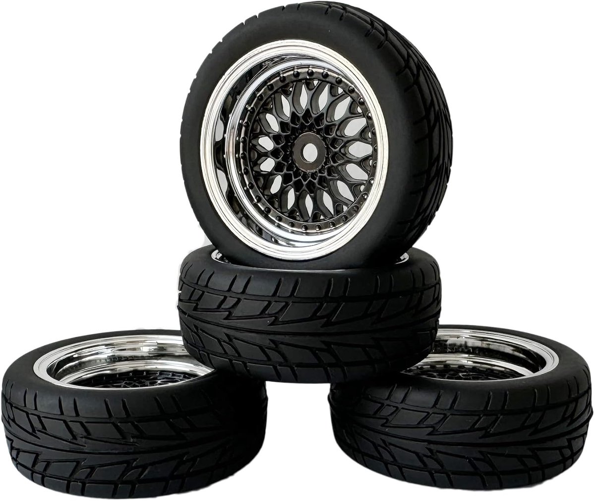 Wielenset, 4 stuks, 66 mm, rubberen banden, kunststof velgen, wielen
