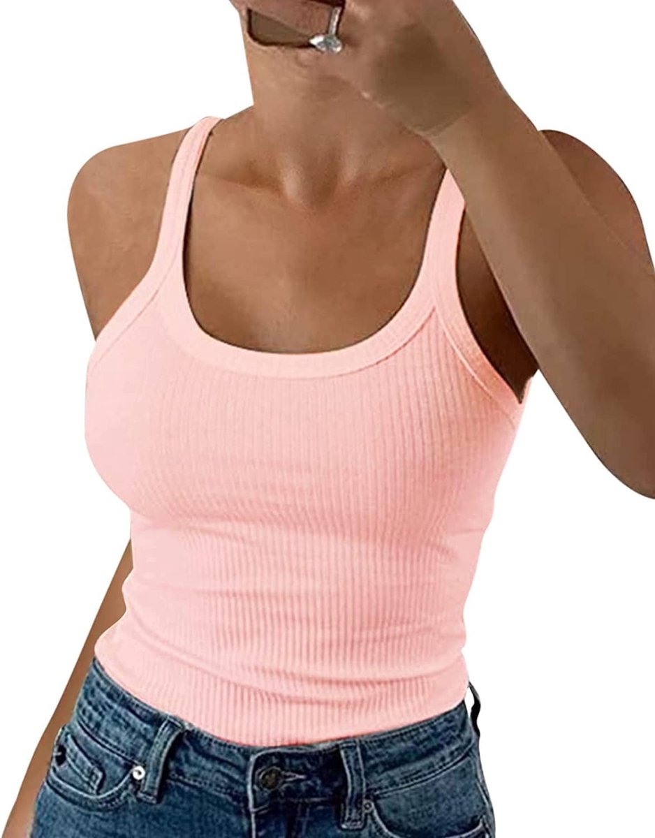 Dames Tops Zomer Sexy U-hals Geribbeld Spaghetti Top Slim Fit Cami Effen