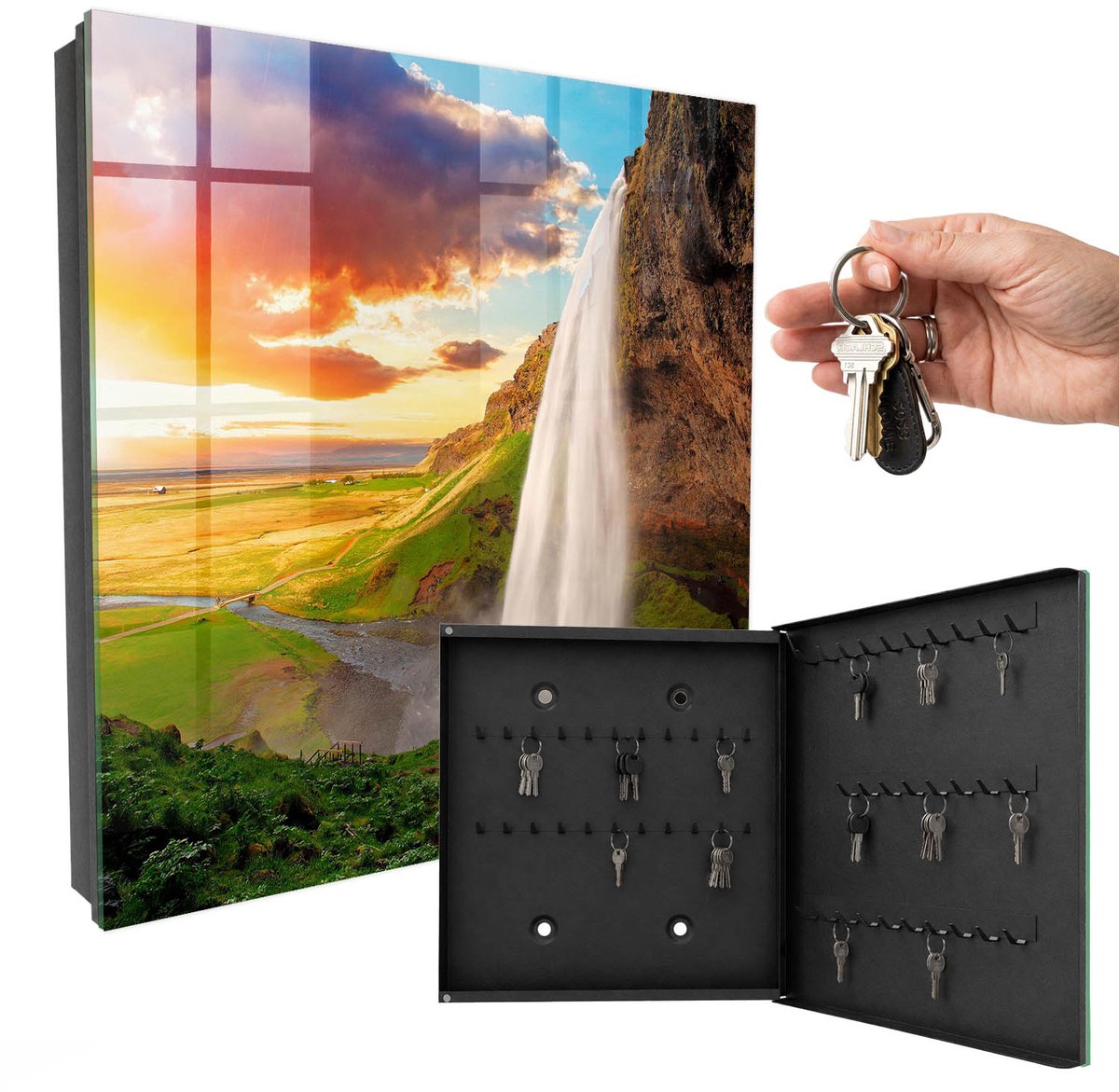 WallMuralia - Sleutelkast - 30x30x5 cm - met 50 haken - Een Adembenemend Landschap Design Sleutelkastje - Groente Sleutelbox - Rechtsopenend - Zwart interieur