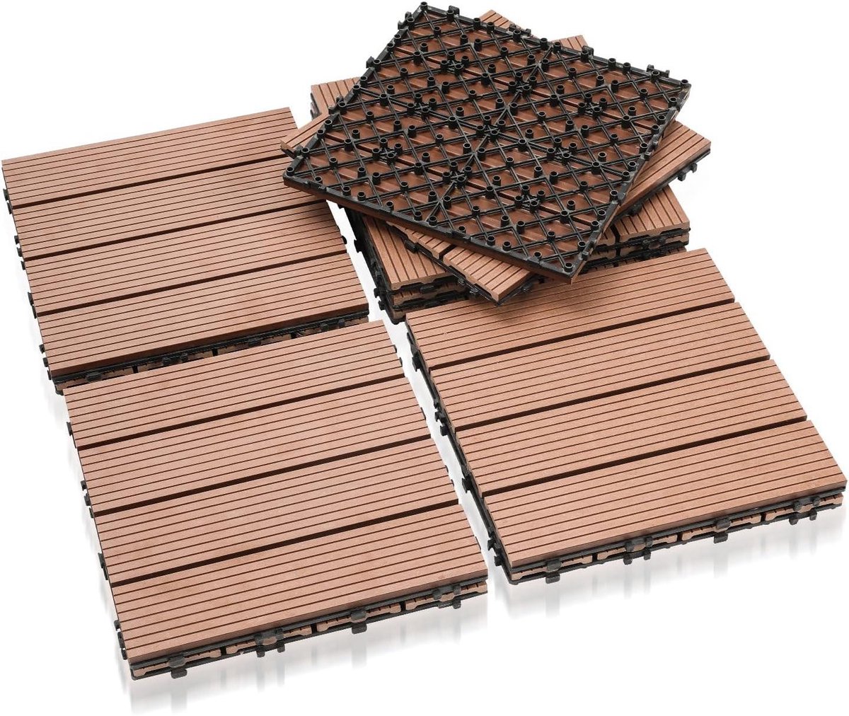 WPC Terrastegels - Houten Vloertegels - Buiten Vloer Leggen - Kliksysteem Drainage - 30 x 30 cm - Bruin