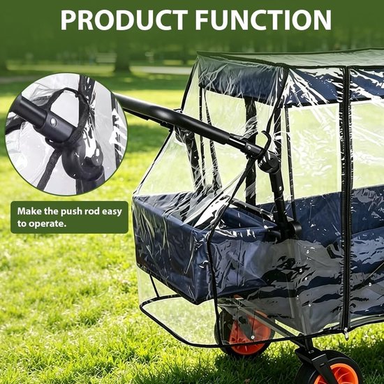 Universele transparante regenhoes voor bolderkar en handwagen, opvouwbaar met ritssluiting, 115 x 51 x 75 cm, ideaal voor strand en regen — afbeelding 4