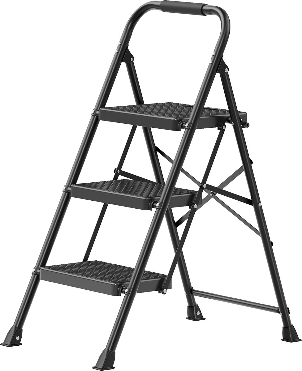 Opvouwbare trap - 3-treden opvouwbare ladder van staal - 73 x 46,5 x 102,5 cm - Zwart