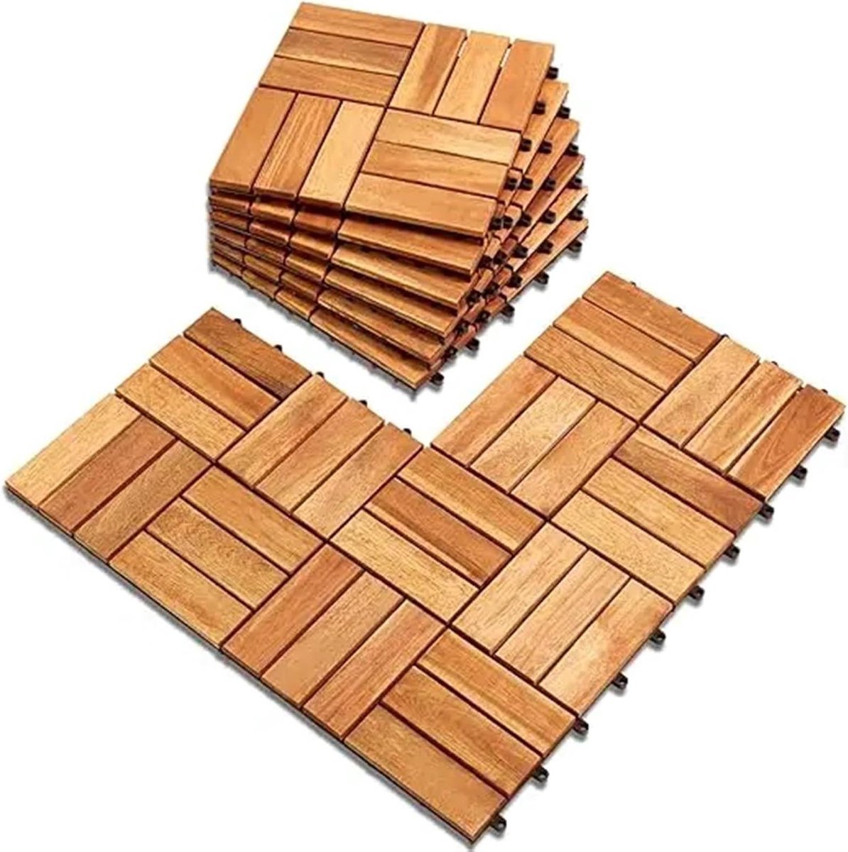 Houten Terrasvloer - Vlondertegels Hout - Buitenruimte Aankleden - Weerbestendig Materiaal - 10 Stuks - Houtkleur