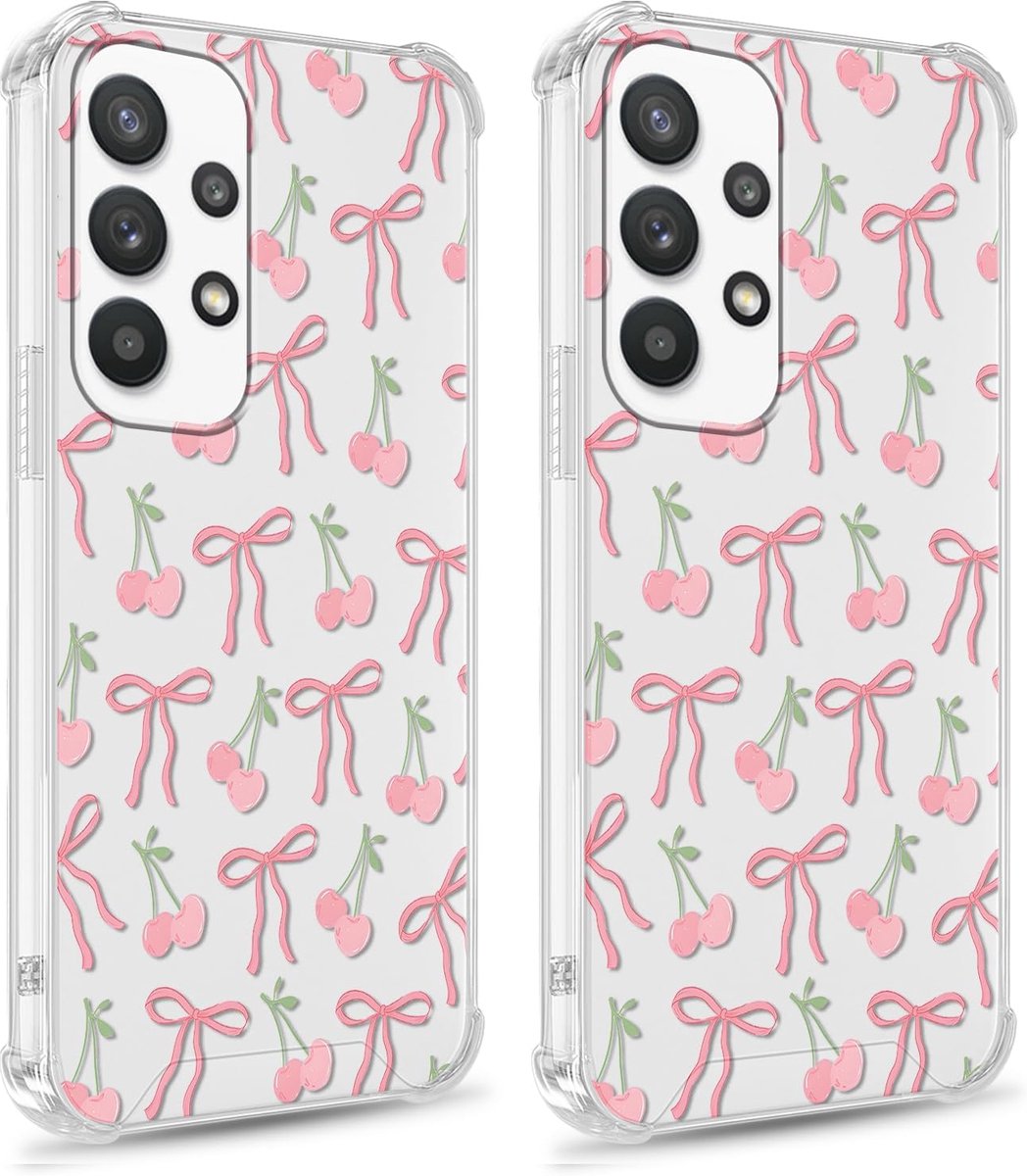 Transparante beschermhoes voor Samsung Galaxy A53 5G, vlinderdas, kers, esthetisch motief, schattig design, beschermhoes voor meisjes, siliconen, schokbestendig, krasbestendig, voor Samsung