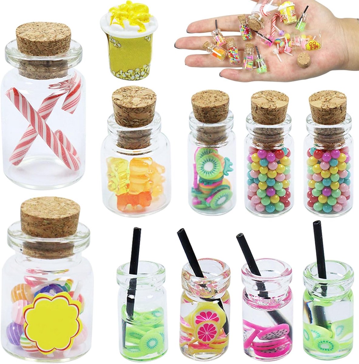 accessoires, miniatuur poppenhuis accessoires, miniatuur Kerstmis snoep en drinken set voor kerstmarkt, kabouterdeur accessoires, kabouteraccessoires voor kabouterdecoratie en 1:12 poppenhuis