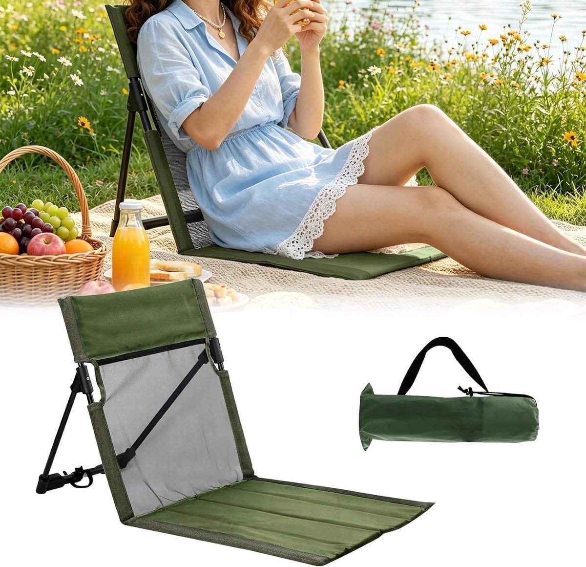 Zitkussen Voor Buiten, Opvouwbare Strandmat met Rugleuning, Draagbare