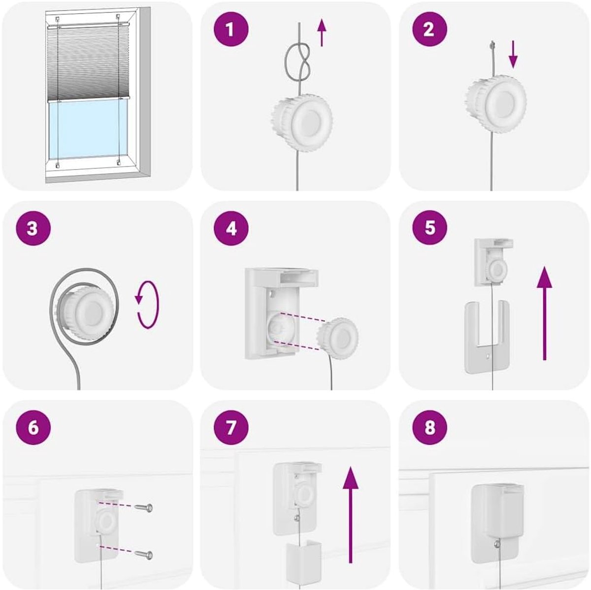 Plissé voor ramen, 100% polyester, zicht- en zonwerend, rolgordijn met klemdragers en schroeven, montage, elegant design voor woonkamer, slaapkamer, kantoor
