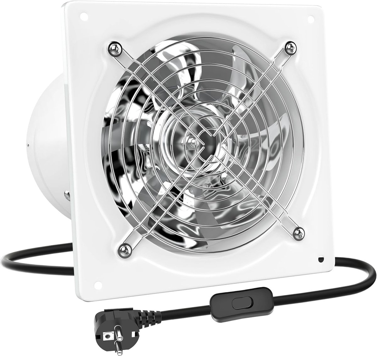 Power Afvoerventilator 150mm 525m³/h Badkamerventilator Stil met Terugloopklep Krachtige Wandventilator met EU-stekker voor Keuken, Badkamer, Garage, Kelder, Wit