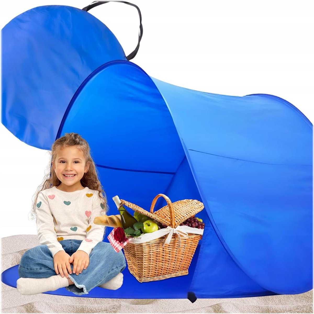 Strandschelp Tent - Pop-up Shelter - Bescherming Tegen Zon - Zelfopbouwend - 146 x 146 x 90 cm - Blauw