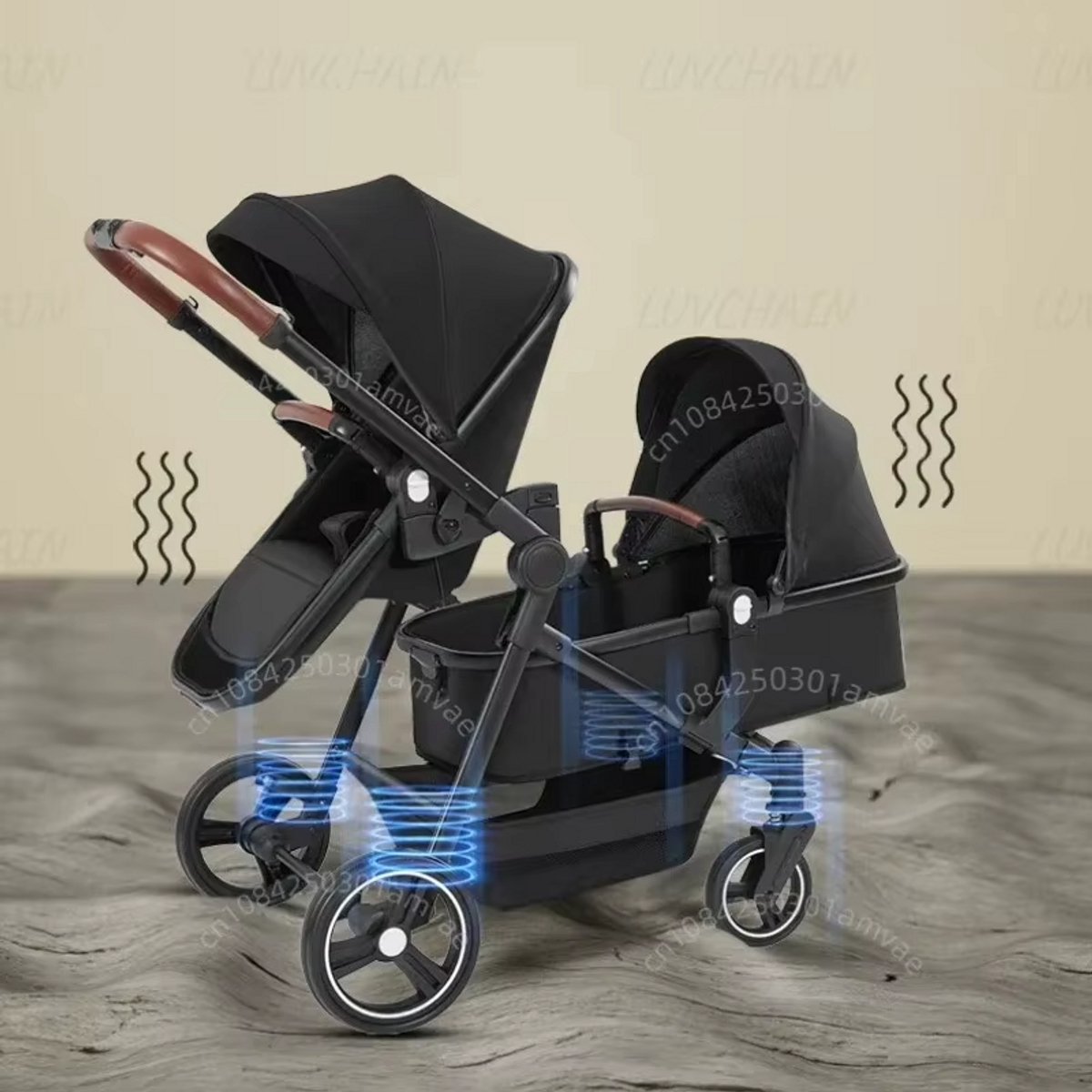 Tweeling Kinderwagen Duo - Compact Inklapbaar - Verstelbare Zittingen - Inclusief Opbergmand - Zwart- Grijs — cadeau in Cadeau-ideeën - foto 6