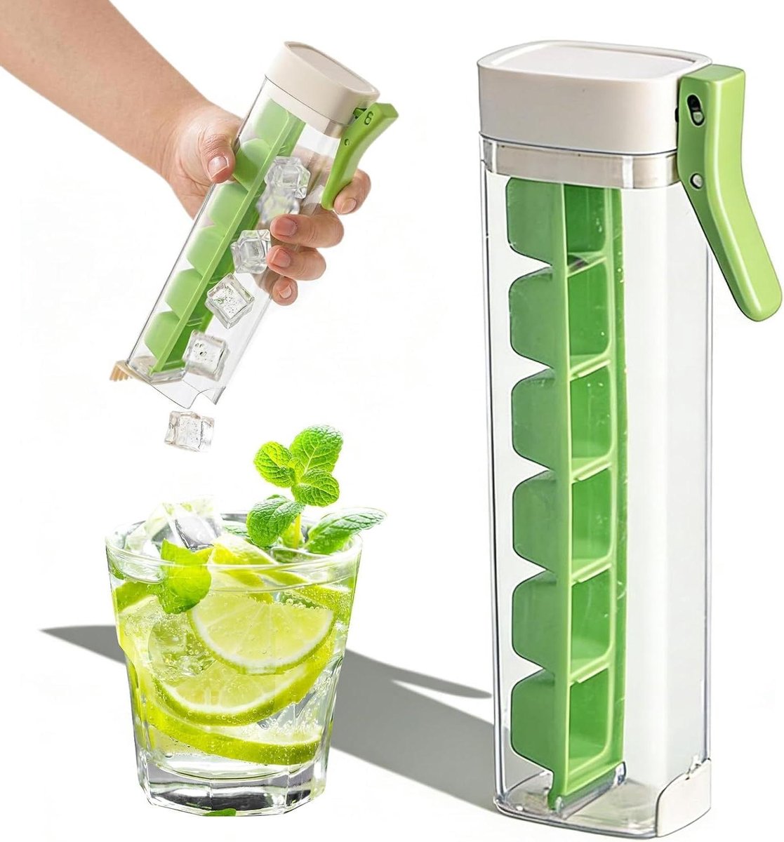 IJsblokjesmaker - IJsblokjesvorm - Dranken Koelen - Eén Druk Systeem - 6 Blokjes - Groen