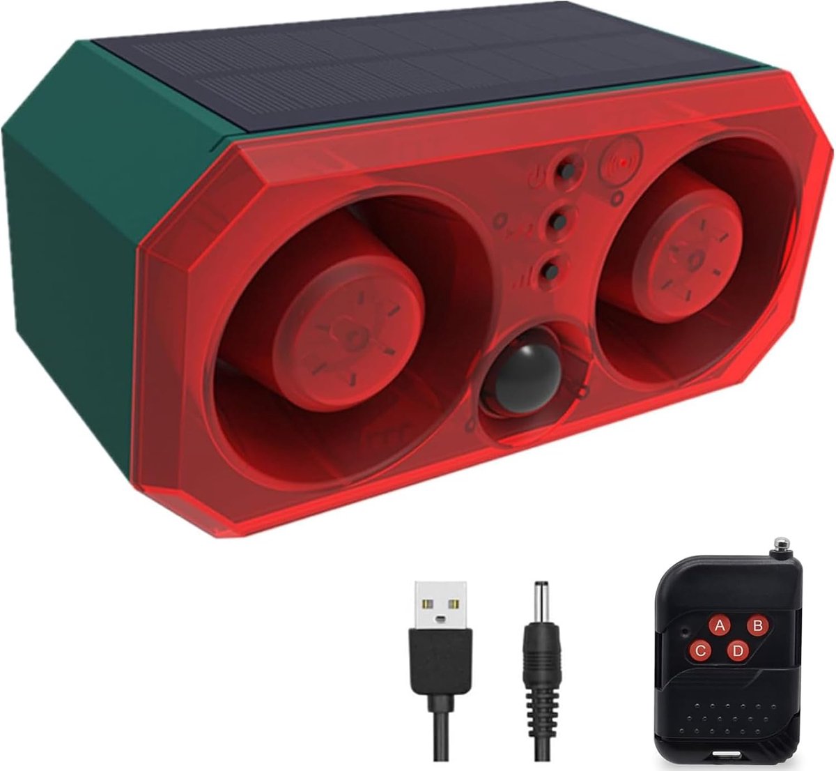 SnelShoppen - Solar Buiten Bewegingssensor Alarm met 13 Geluiden, 130db Dual Speaker, Hondenblaffen Geluidsopname en Instelbaar Volume voor Tuin en Bo