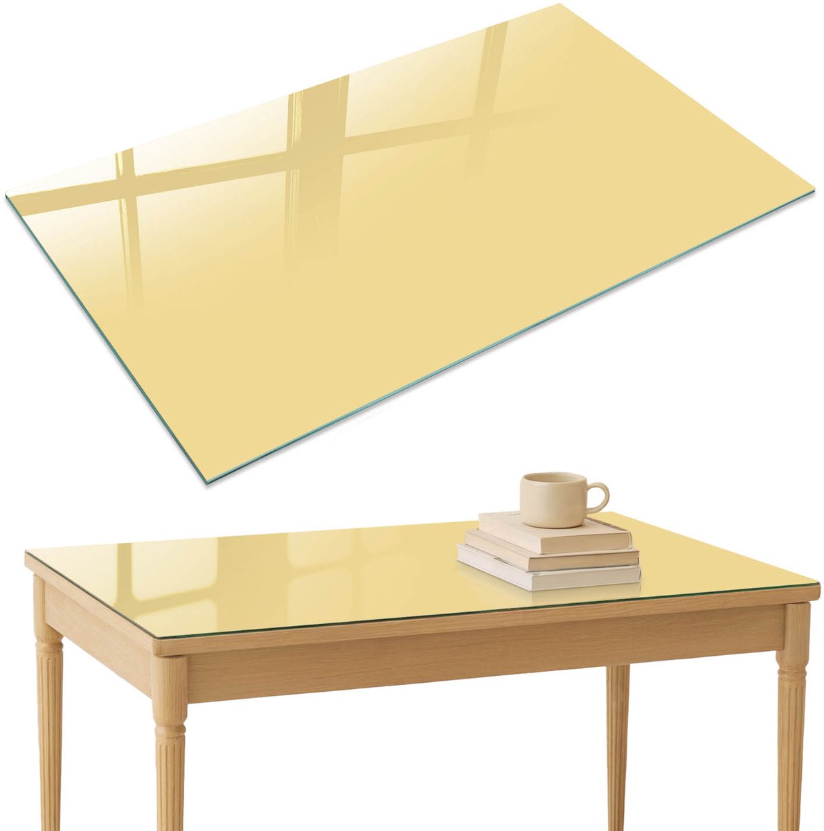 ArtPrintCave Crèmegeel Glazen Tafelblad 120x80 cm - Tafelblad Rechthoek - Romig Keukentafel - Achtergronden en patronen Terrastafel