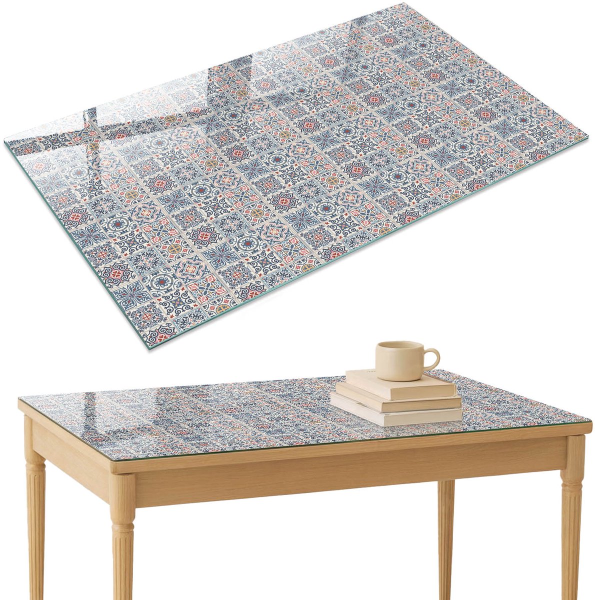 ArtPrintCave Veelkleurig mozaïek Glazen Tafelblad 120x80 cm - Tafelblad Rechthoek - Blauw Keukentafel - Achtergronden en patronen Terrastafel