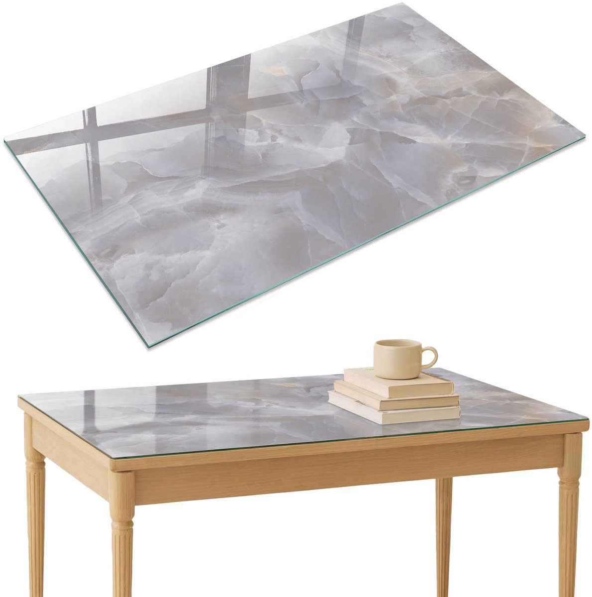 ArtPrintCave Een subtiele steen Glazen Tafelblad 120x80 cm - Tafelblad Rechthoek - Grijs Bureaublad - Abstractie Glasplaat